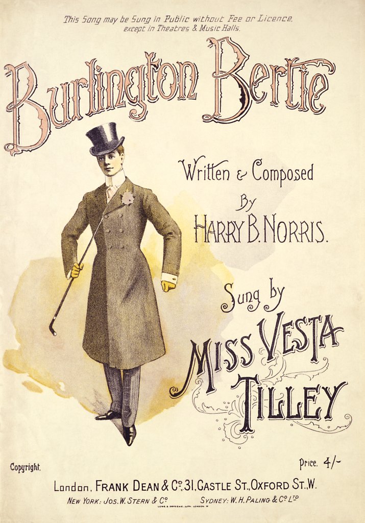 Detail of Music sheet cover for the music hall song Burlington Bertie by Norris