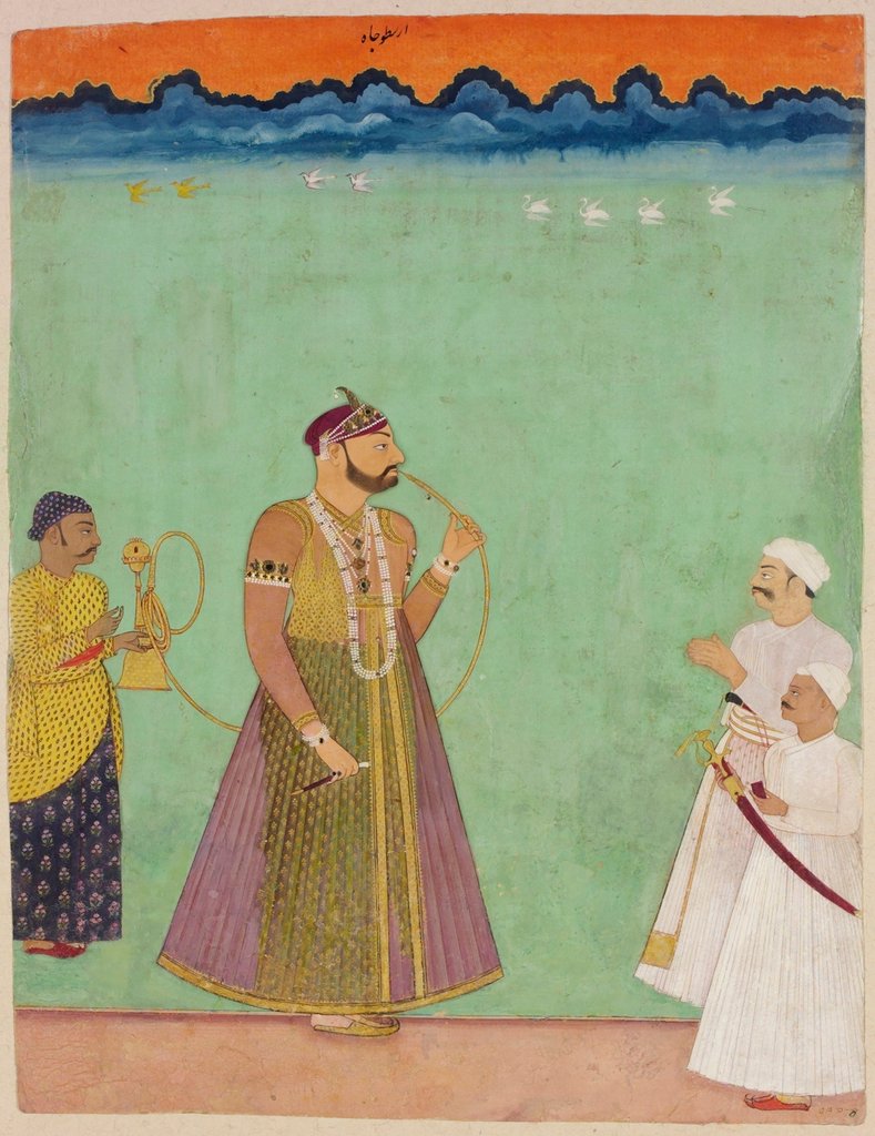 Detail of Aristu Jah of Hyderabad smoking a hookah. Hyderabad, India, 19th century by Unknown