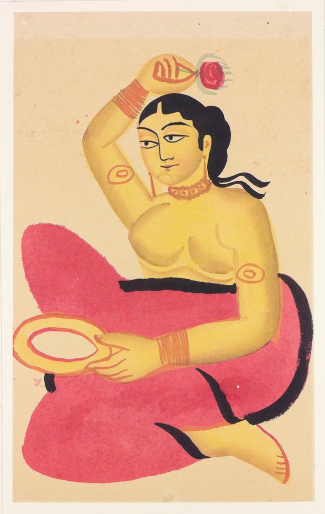 Detail of Courtesan with a mirror by Nibaran Chandra Ghosh