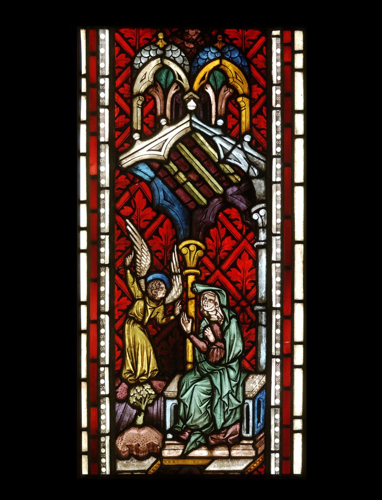 Detail of Panel of stained glass depicting The Annunciation to Saint Anne by Unknown