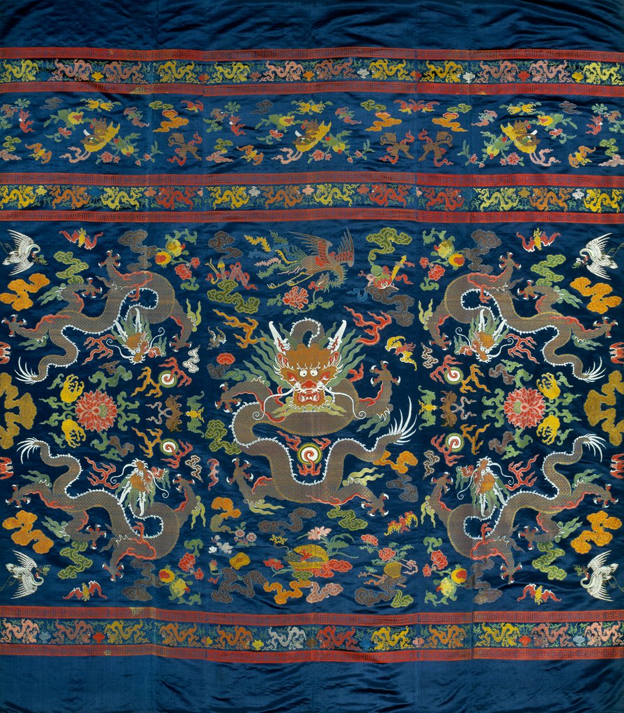 Detail of Panel with five four-clawed dragons by Unknown