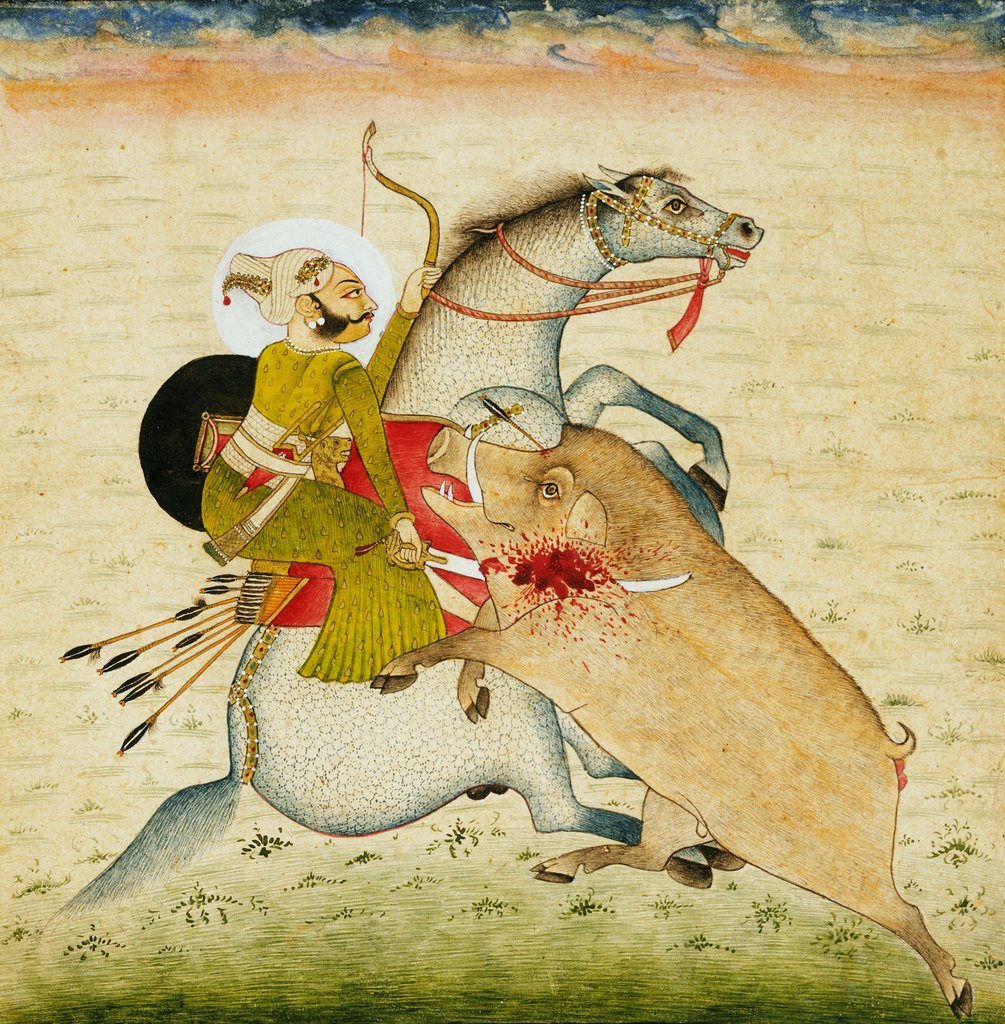 Detail of Rao Umed Singh hunting a boar. Bundi, India, late 18th century by Unknown