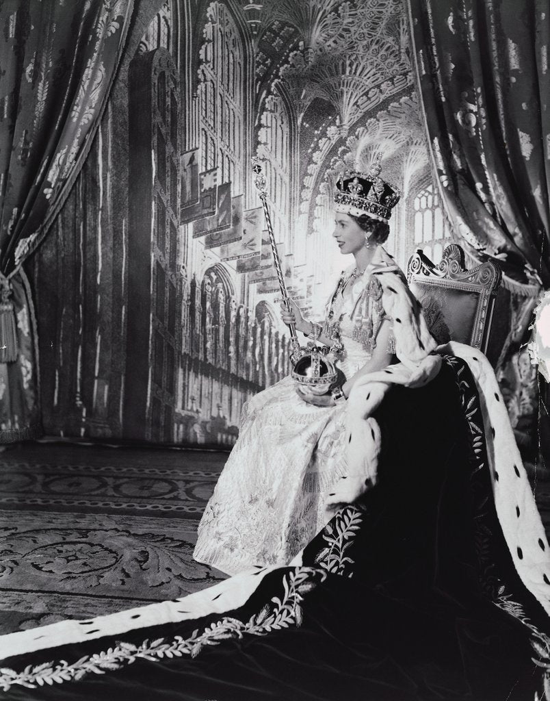 Detail of Queen Elizabeth II in her Coronation robes by Cecil Beaton