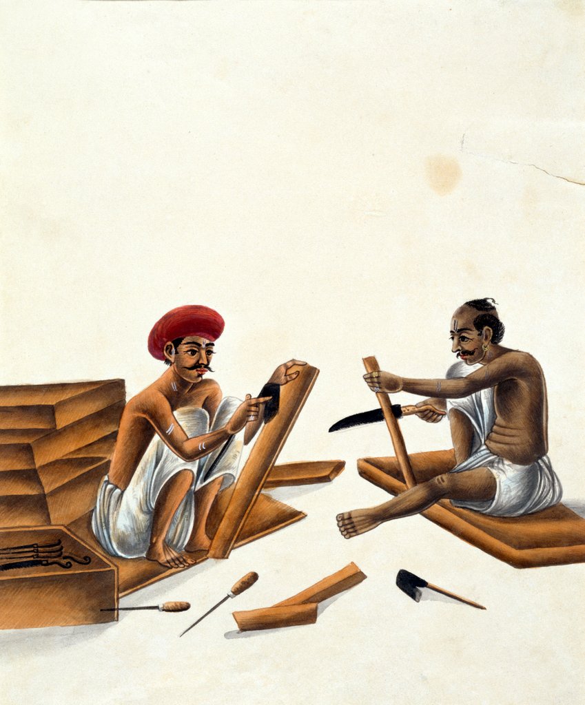 Detail of Two Carpenters at Work. Benares, India, early 19th century by Unknown