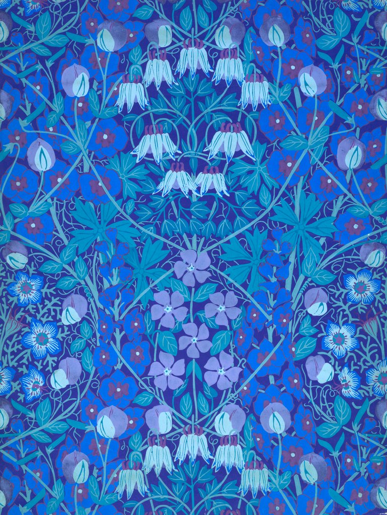 Detail of Columbines, Periwinkles and Sweetpeas wallpaper by Allan Francis Vigers