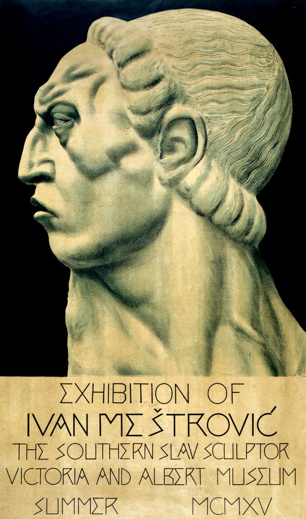 Detail of Poster for the exhibition of sculptor Ivan Mestrovic  at the V&A Museum. London, England, 1915 by Ivan Mestrovic