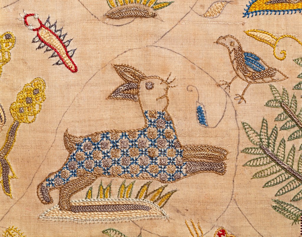 Detail of Cover, detail of a running rabbit. England, early 17th century by unknown