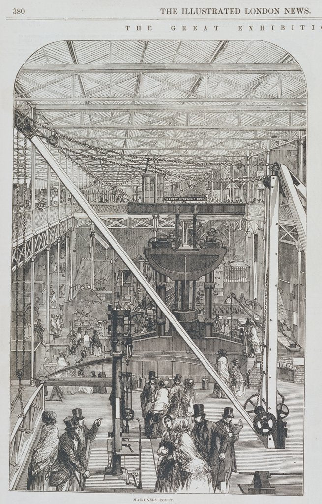 Detail of Machinery Court at the Great Exhibition, from the Illustrated London News. England, 1851 by Anonymous