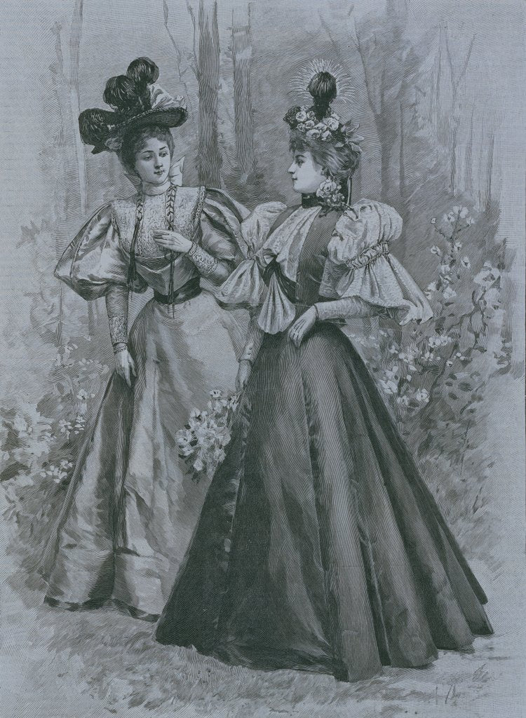 Detail of Stylish Outdoor Costumes by A. Sandoz and Derbier