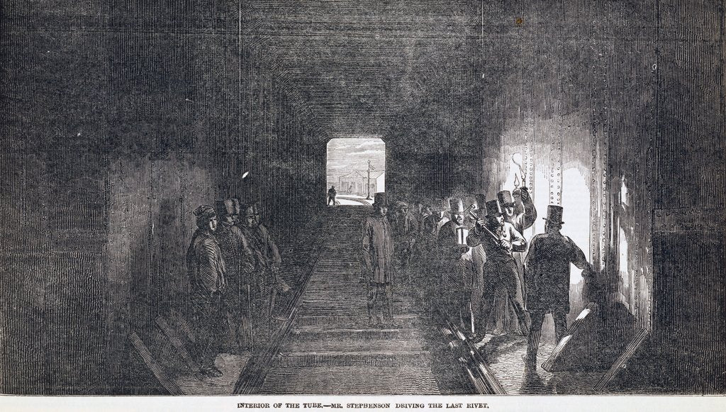 Detail of Interior of the Tube - Mr Stephenson Driving the Last Rivet. England, 1850 by Anonymous