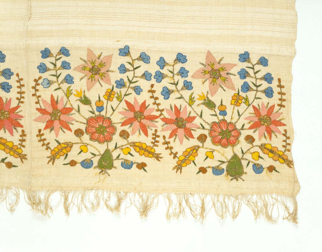 Detail of Embroidered bath wrap by Unknown