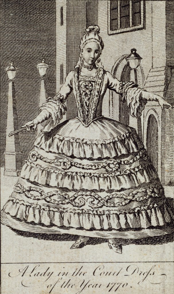 Detail of A lady in the court dress of the year 1770. England, late 18th century by Unknown