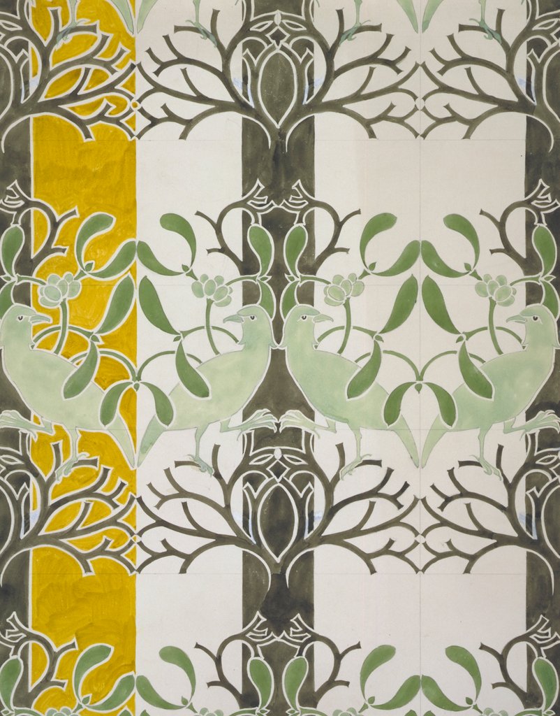 Detail of Birds and Mistletoe wallpaper by Charles Francis Annesley Voysey