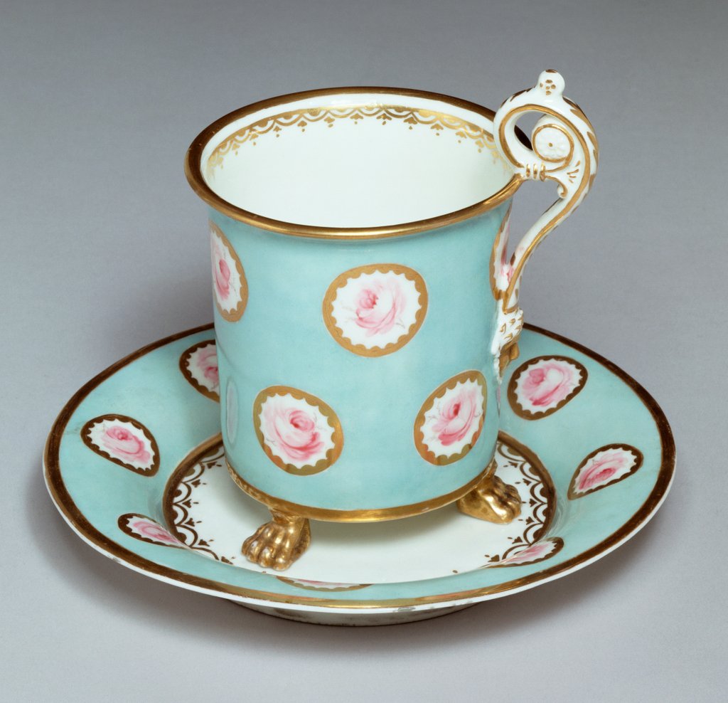 Detail of Chocolate cup and saucer by William Billingsley