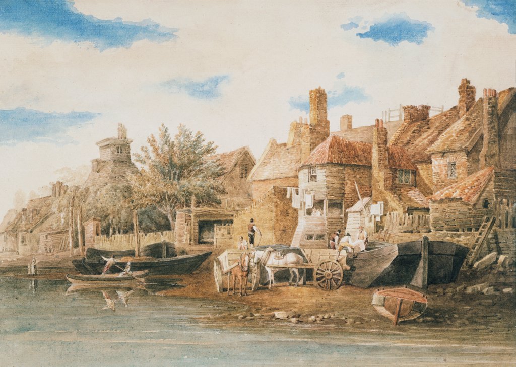 Detail of Fishermen's Houses by the Thames at Lambeth by William Henry Pyne