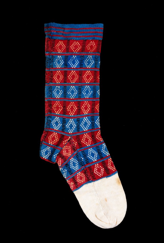 Detail of Child's tartan sock by W. H. Morley