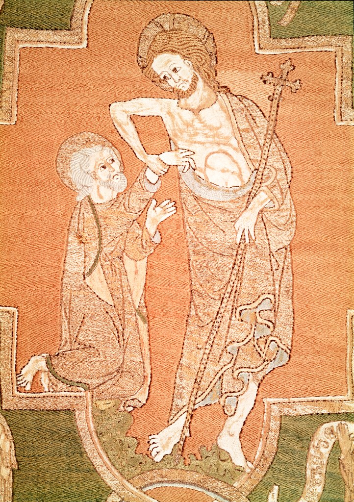 Detail of The Syon Cope, detail showing  St Thomas Placing His  Fingers in Christ's Wounds. England, early 14th century by Anonymous