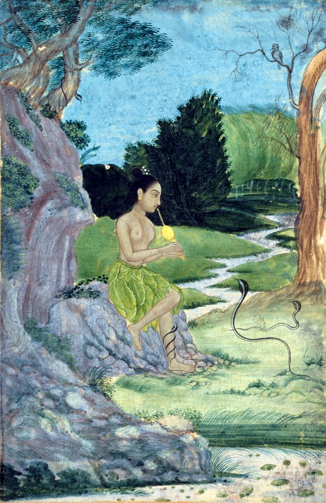Detail of Young woman charming a cobra. Rajput, India, 18th century by Unknown
