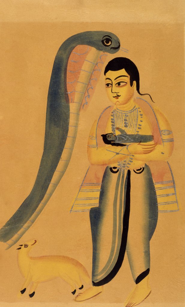 Detail of Vasudeva holding his son Krishna in his arms whilst encountering a cobra by Unknown