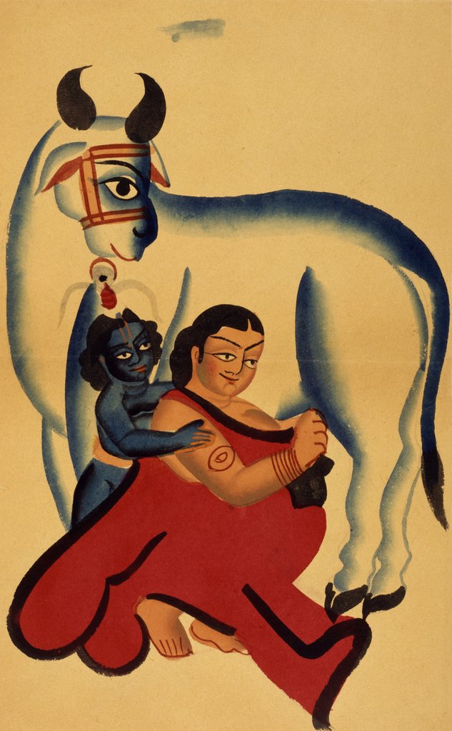 Detail of Jasoda and Krishna milking a cow by Unknown