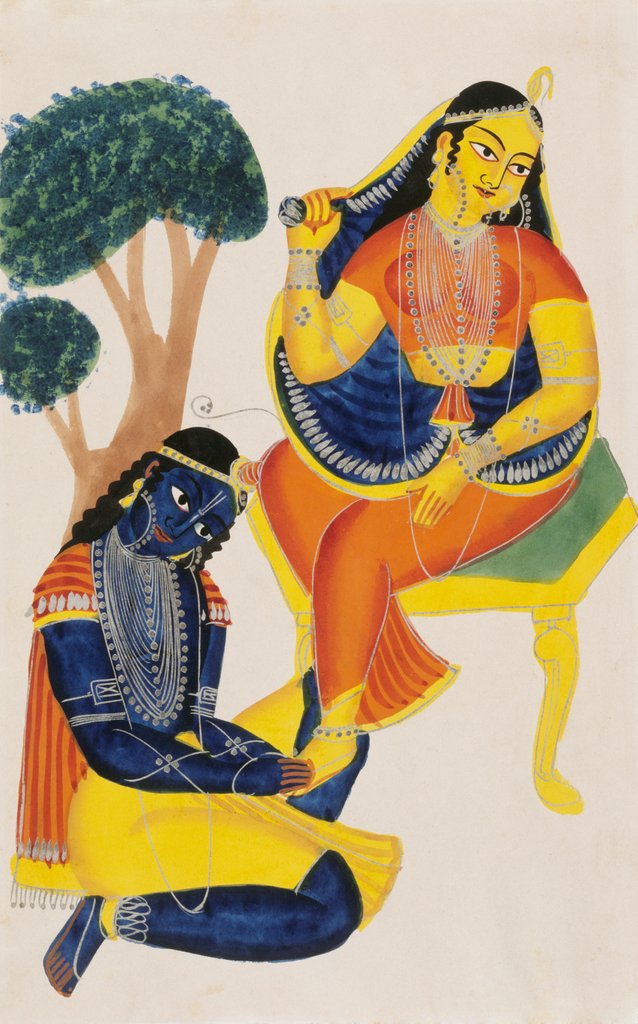 Detail of Krishna Kneeling at Rada's Feet. Calcutta, India, 1880. by Unknown