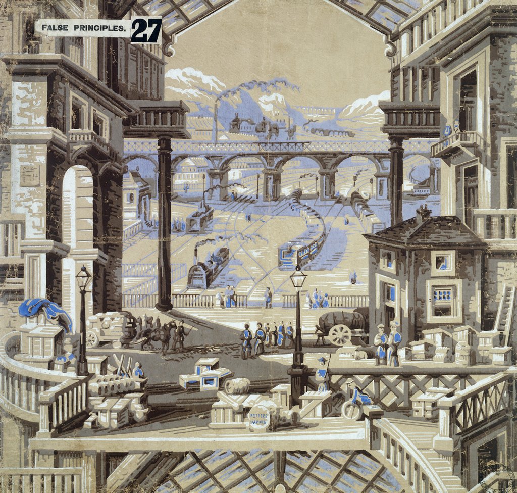 Detail of Perspective views of a railway station by Unknown