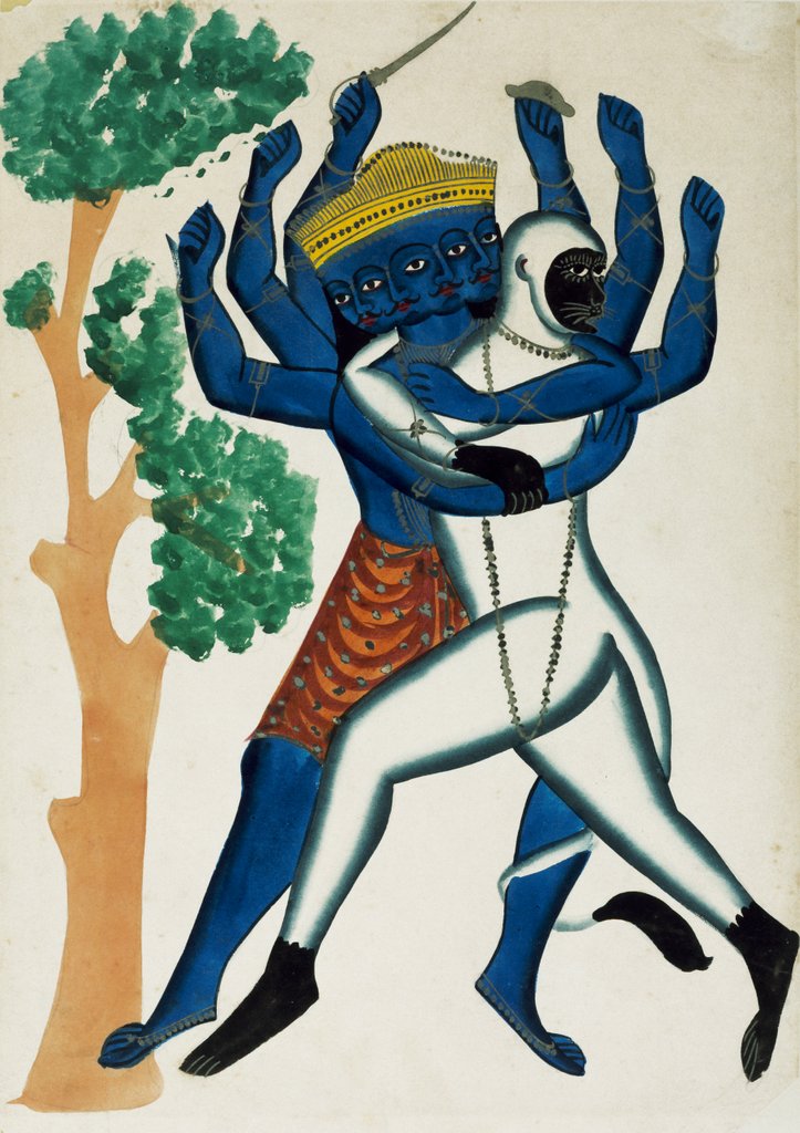 Detail of Hanuman Struggling with Ravana. Calcutta, India, late 19th century by Unknown