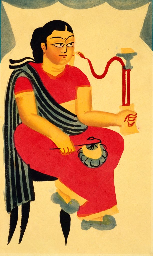 Detail of Woman smoking a hookah by Kali Charan Ghosh