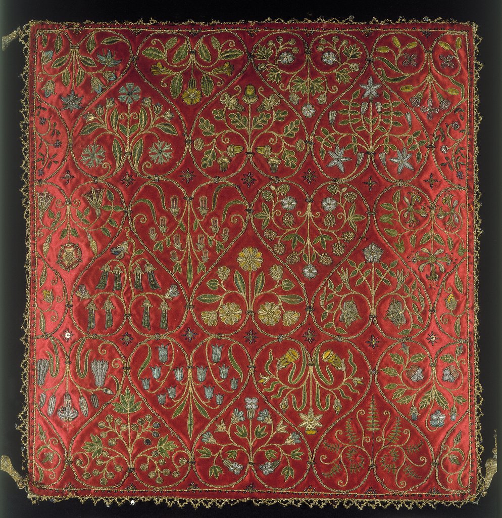 Detail of Cushion cover trimmed with ribbon lace by Unknown