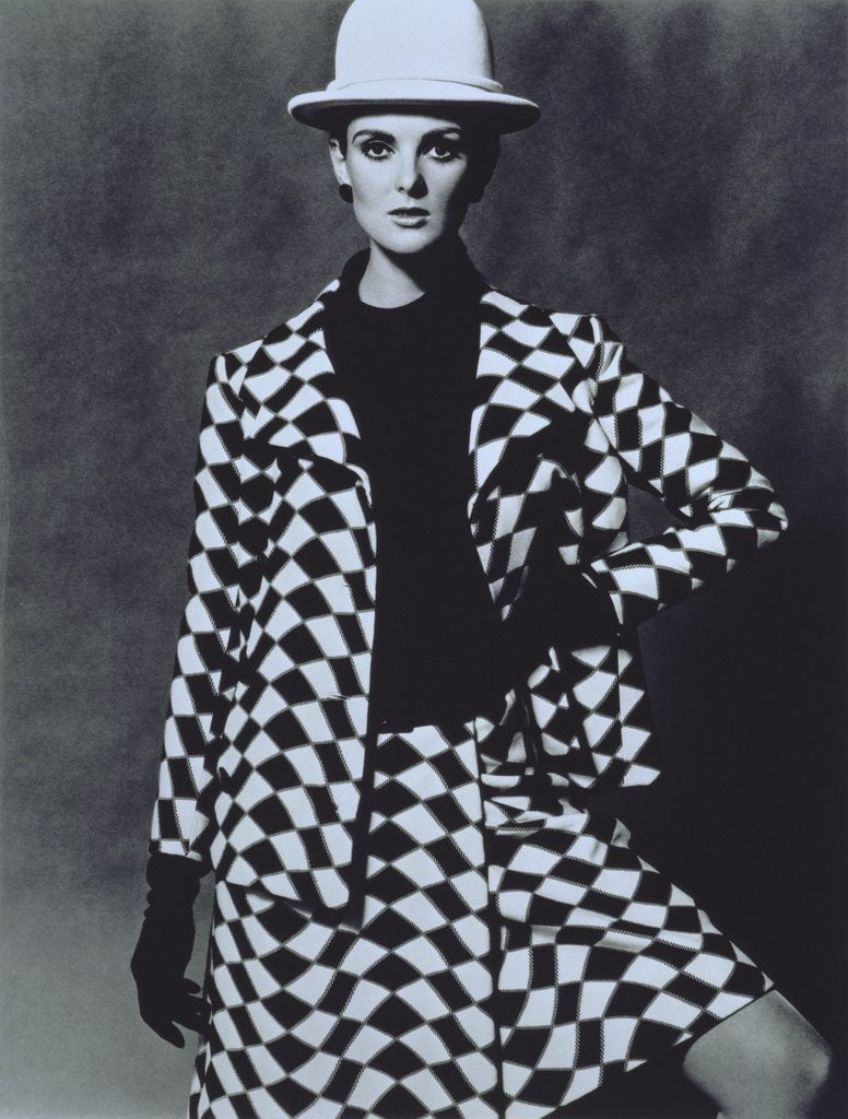 Detail of Grace Coddington in a Nina Ricci suit by John French