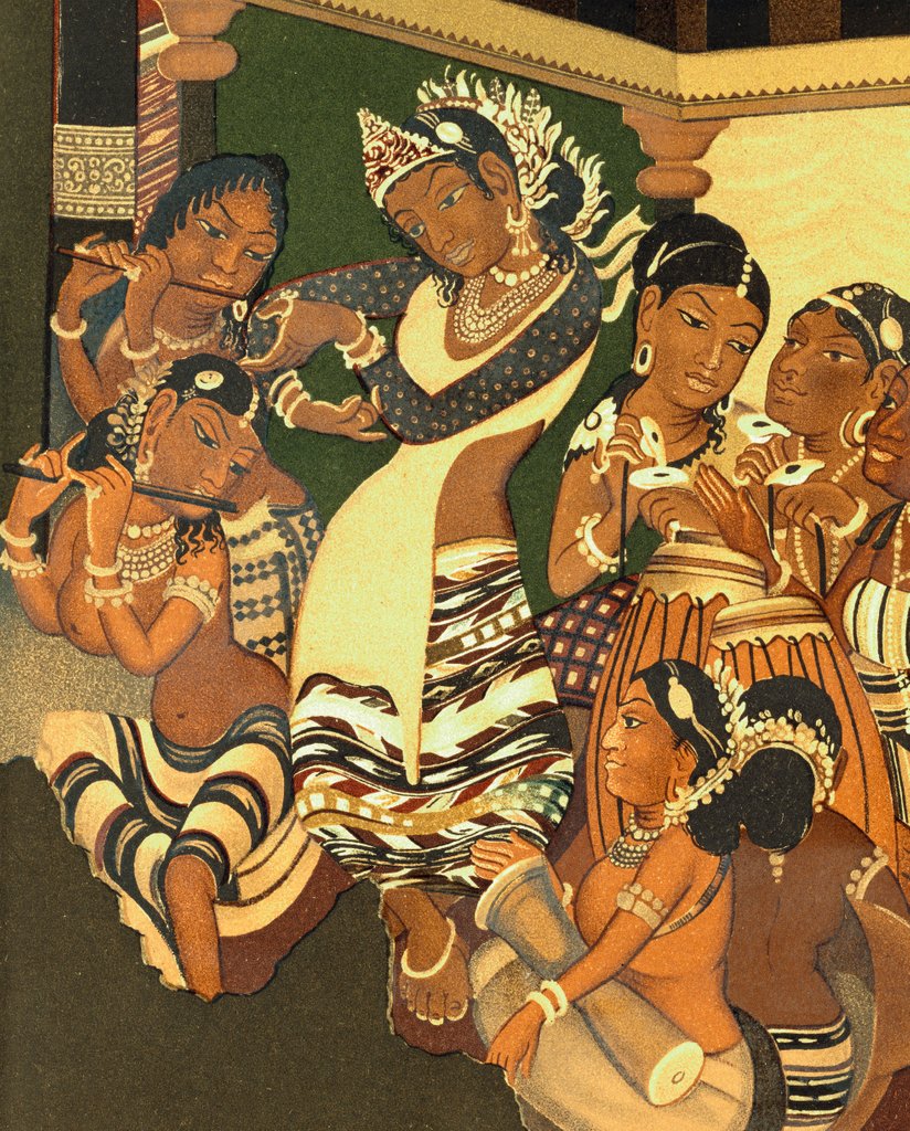 Detail of Dancing girl and musicians from the Buddhist Cave Temples of Ajanta by Anonymous