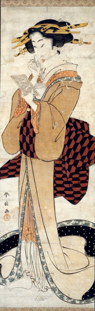 Detail of Singing Girl With a Mirror by Katsukawa Shunsen