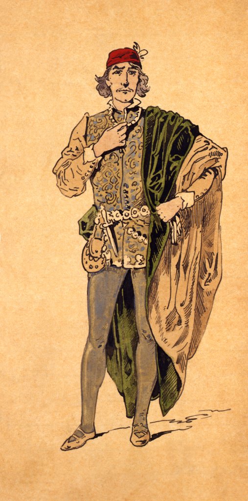 Detail of Costume design for Sir Henry Irving as Romeo in Romeo and Juliet by William John Charles Pitcher