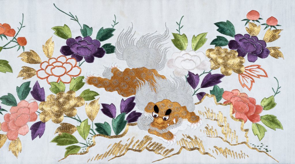 Detail of Shishi Amongst Peonies, detail. Japan, mid-19th century by Unknown
