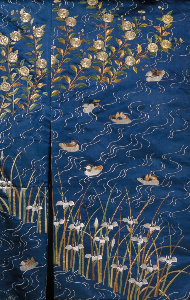 Detail of Part of a kimono depicting wild ducks. Japan, mid-19th century by Unknown