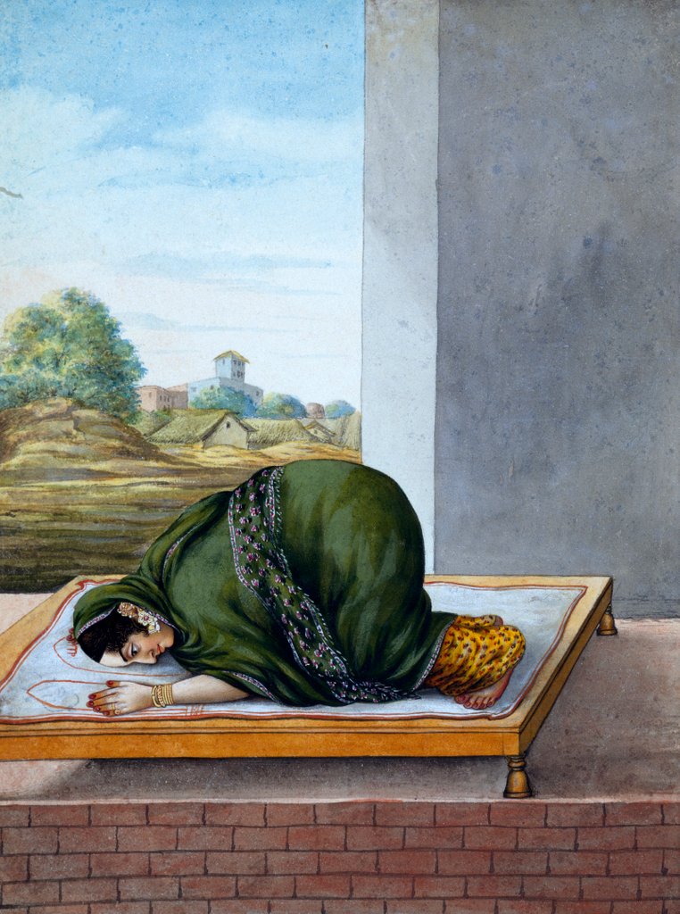 Detail of A muslim woman worshipping. Lucknow, India, early 19th century by Unknown