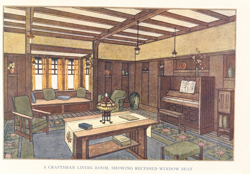 Detail of A Craftsman Living Room, Showing Recessed Window Seat by Anonymous