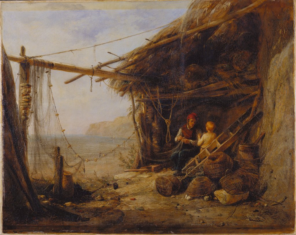 Detail of Mending The Bait Nets, Shanklin by Edward William Cooke