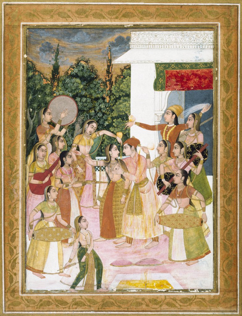 Detail of A prince holding a holi festival with his ladies. Mughal, India, 1750 by Unknown