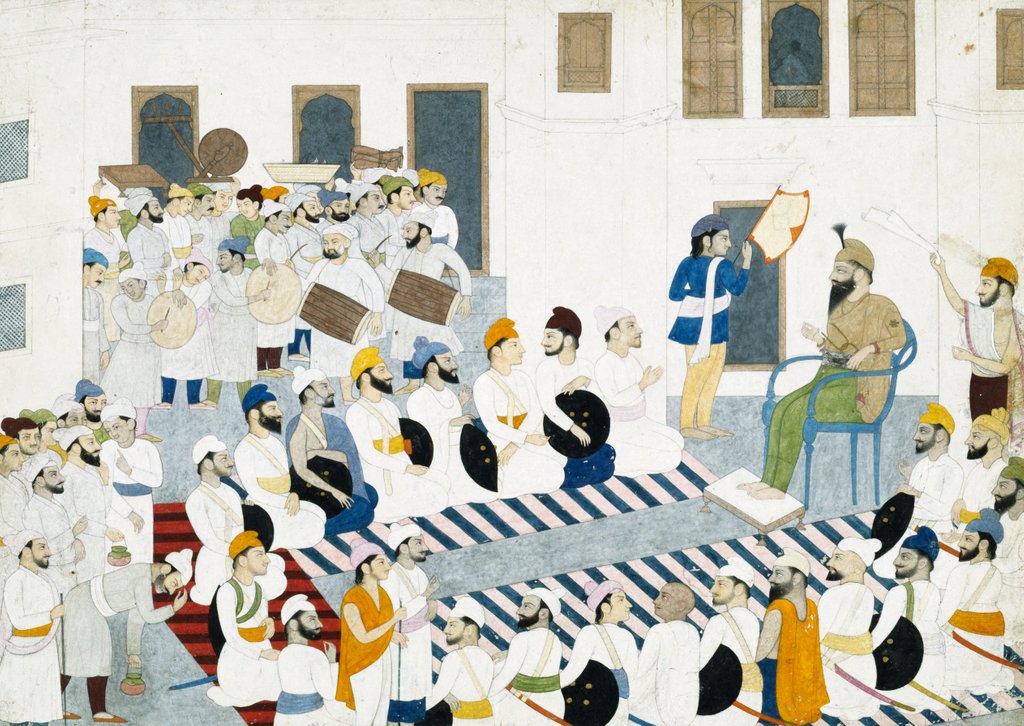 Detail of A Sikh ruler in Darbar. Guler, India, late 18th century by Unknown