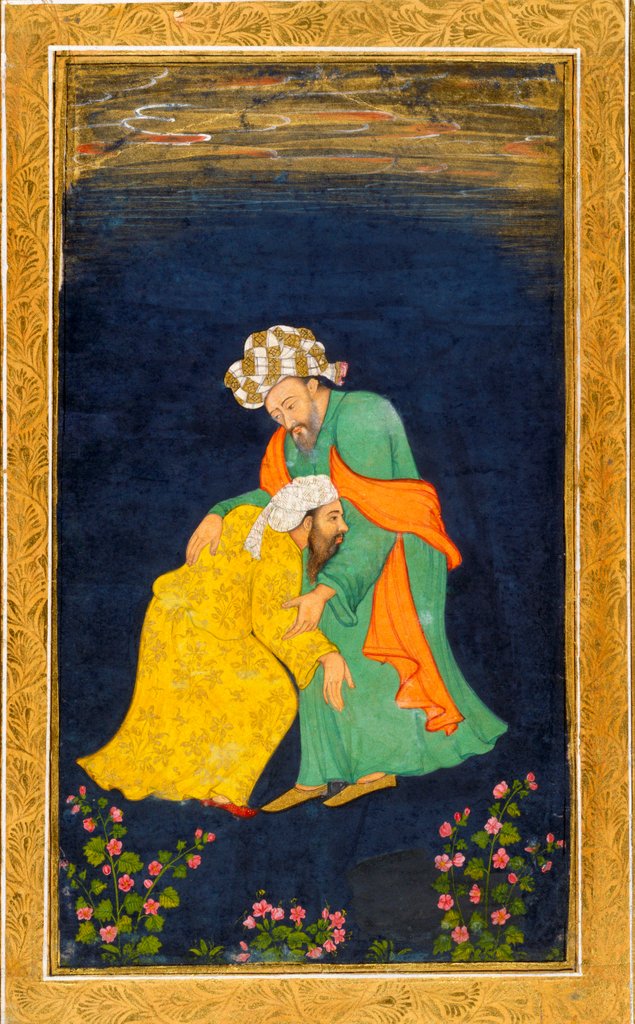 Detail of A mullah bowing down to a man in Iranian dress by Unknown
