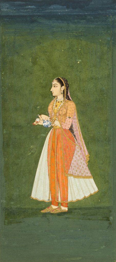 Detail of A lady with a wine flask and cup. India, 18th century by Unknown