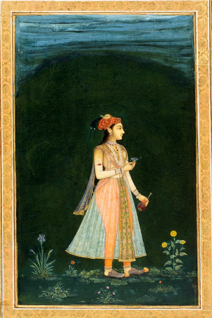 Detail of A lady with a wine flask and cup by Unknown