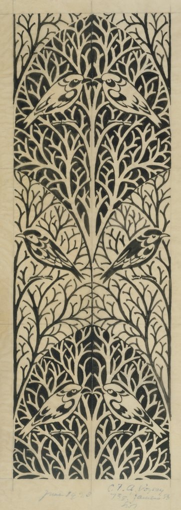 Detail of Mirrored pattern of birds and branches by C.F.A. Voysey