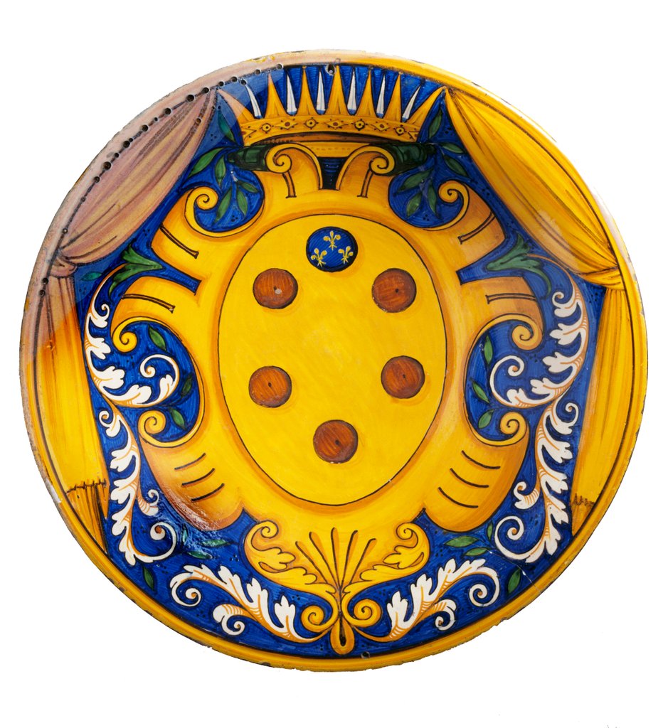 Detail of Dish depicting the coat of arms of House of Medici. Caffaggio, Italy, late 16th century by Unknown
