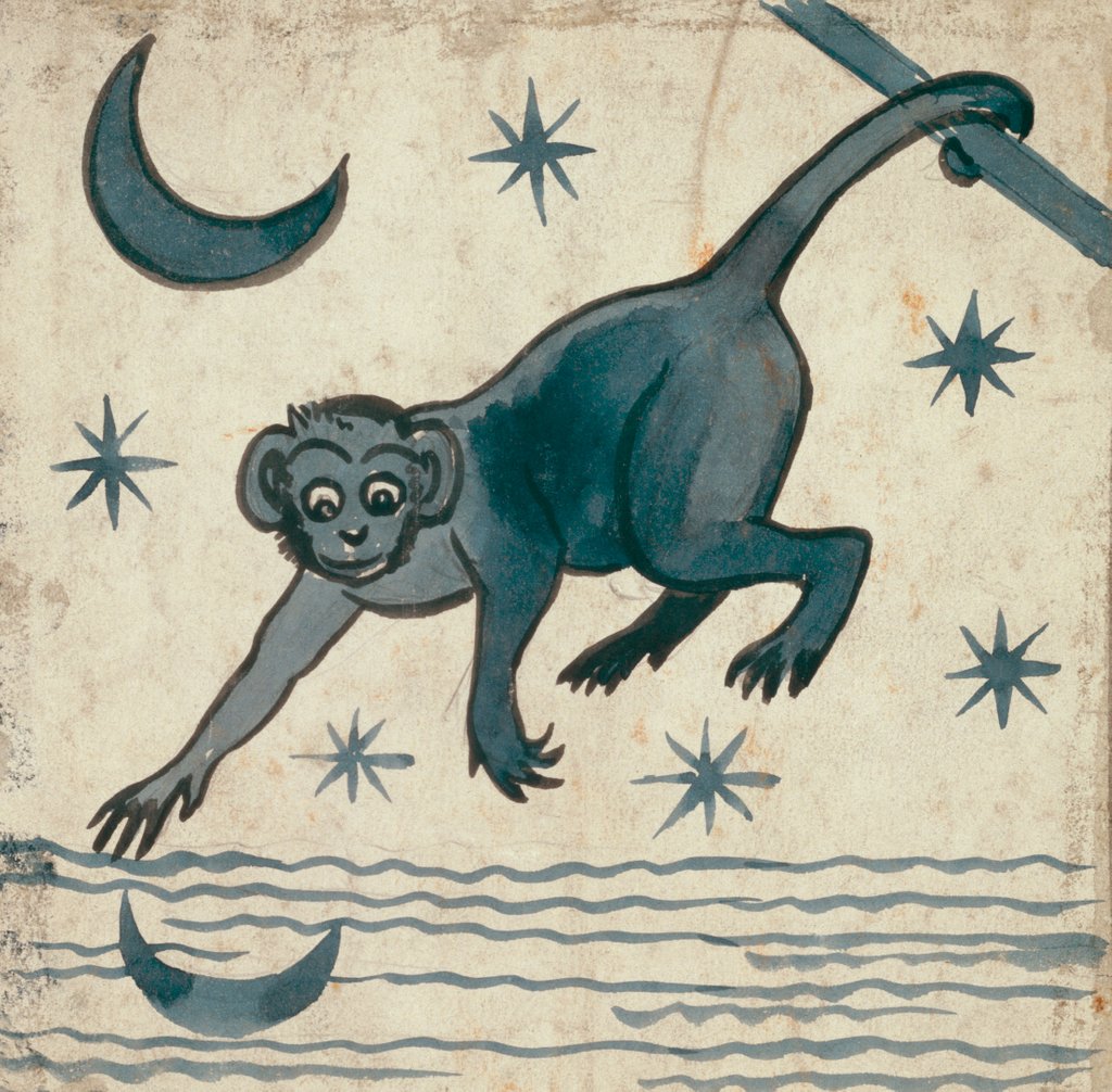 Detail of Monkey looking at reflected moon by William Frend De Morgan