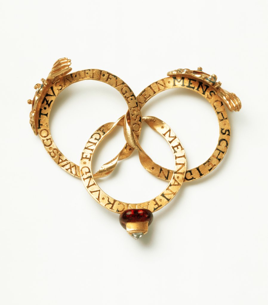 Detail of Marriage gimmel ring opened to show each ring by Anonymous