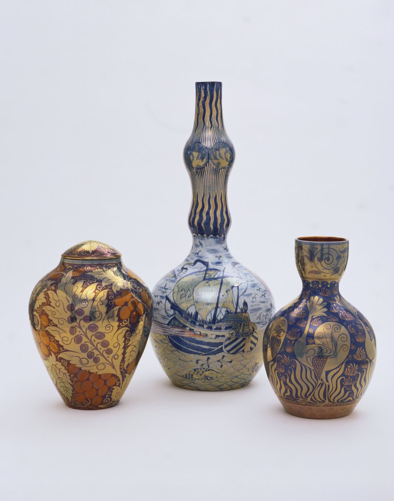 Detail of Bottle and vases by William De Morgan