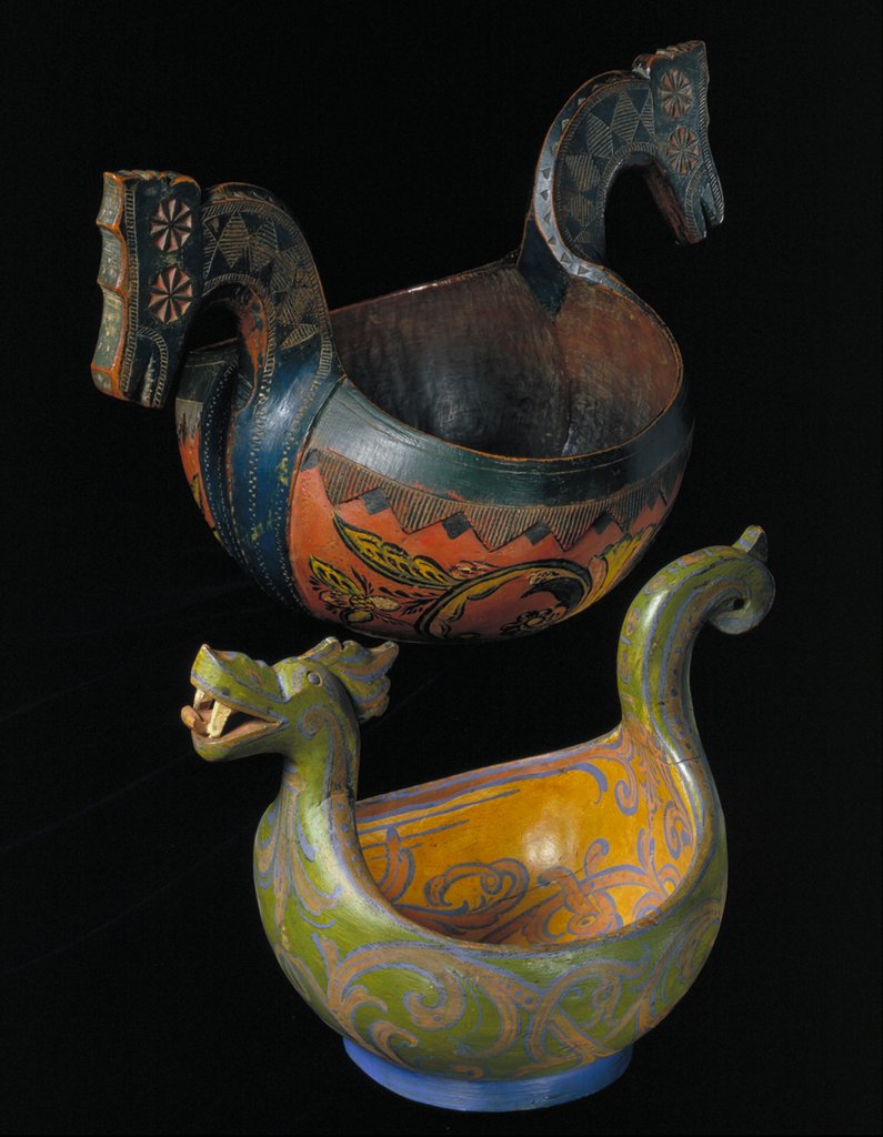 Detail of Two Ceremonial drinking vessels with horses head handles by Unknown