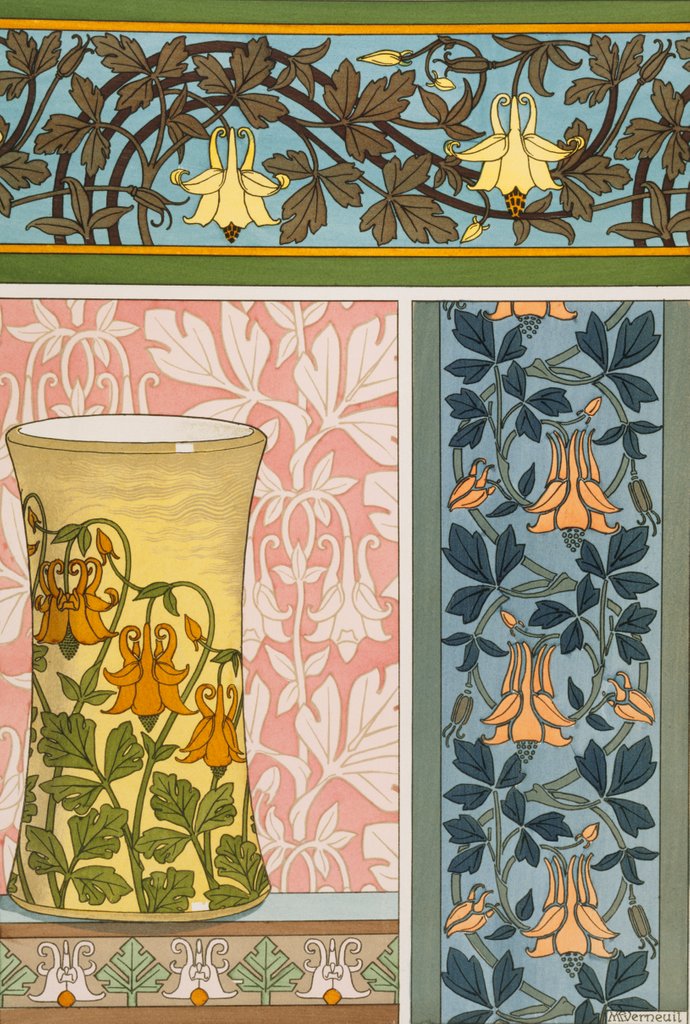 Detail of Columbines in ornament by Eugene Grasset